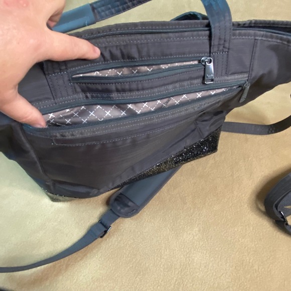 Lug Avion & Punter Quilted Tote Bag Set Sparkle Bottom Gray Travel Weekender EUC - Picture 7 of 13
